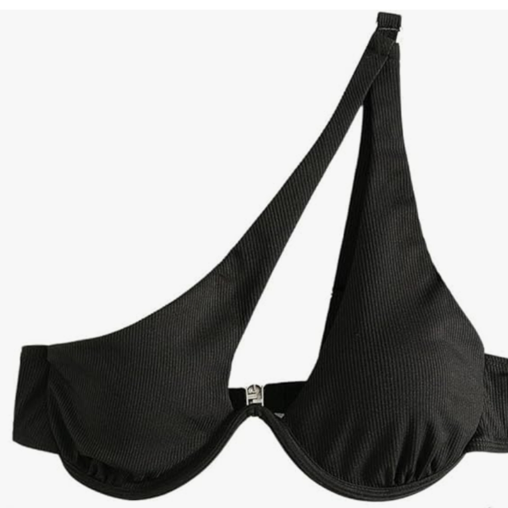 Make Me Chic One Shoulder Ribbed Bikini Top Large T25